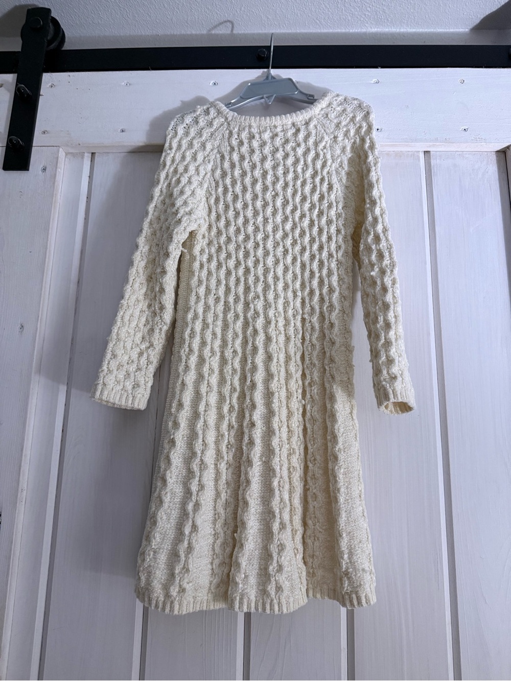 Girls Cream Cable Knit Long Sleeve Dress